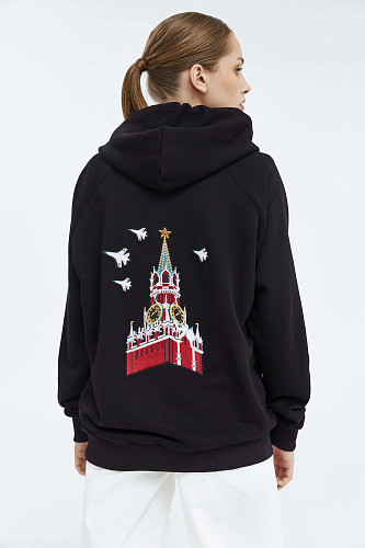 Толстовка на молнии "Башни Кремля" (хлопок 70% полиэстер 30% черный XL) 
