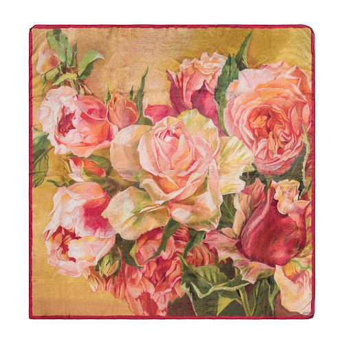 Платок "Розы"  (шелк 100% розовый зеленый 90х90) T23ROSE1